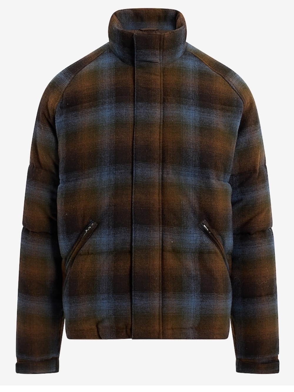 Express Plaid Wool-Blend Puffer Jacket